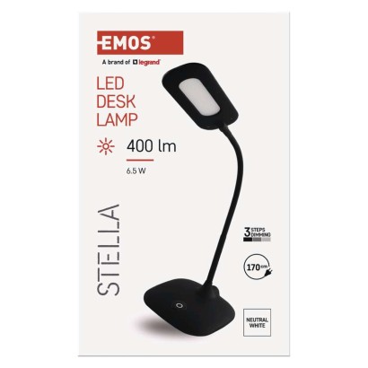 EMOS Z7602B STELLA stolní lampa LED 6,5W/400lm 4000K, stmívatelné, černá