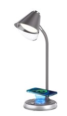 Immax 08972L FINCH stolová lampa LED 9W 150-450lm 3000-6000K, sivá, strieborná, stmievateľné, Qi bezdrátové nabíjanie pre smartfóny, CCT