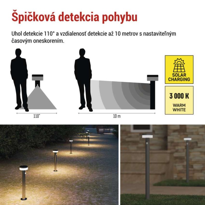 EMOS ZGJ0F4S TERION solární venkovní stojanové svítidlo/sloupek LED 125 × 125 × 805 2W 200lm 3000K IP44 se senzorem antracit