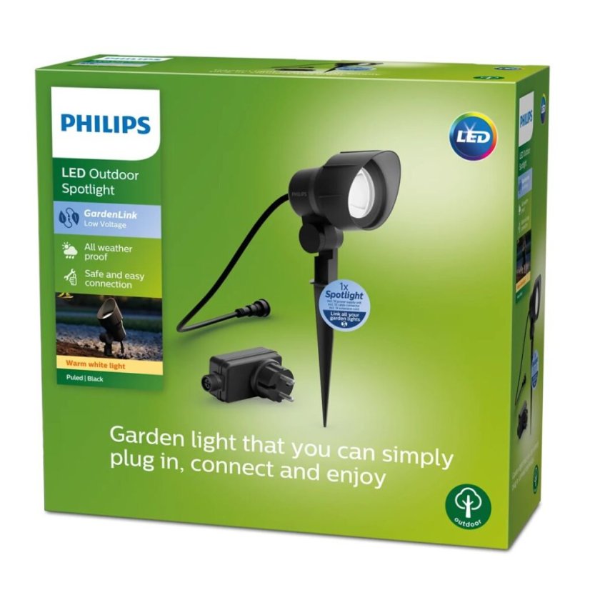Philips 8719514477216 GardenLink Low Volt Spotlight Starter pack - nízkonapäťové exteriérové svietidlo/reflektor LED 6W/600lm 2700K čierna /konektor/adaptér 24W/kábel 5m