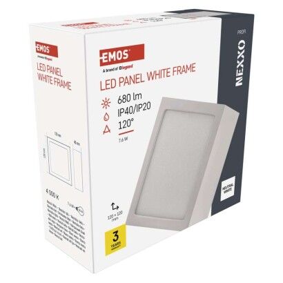 Emos ZM6125 LED NEXXO stropní/nástěnné přisazené klasické svítidlo čtverec 120 × 120 × 40 mm 7,6W 680lm 4000K bílá