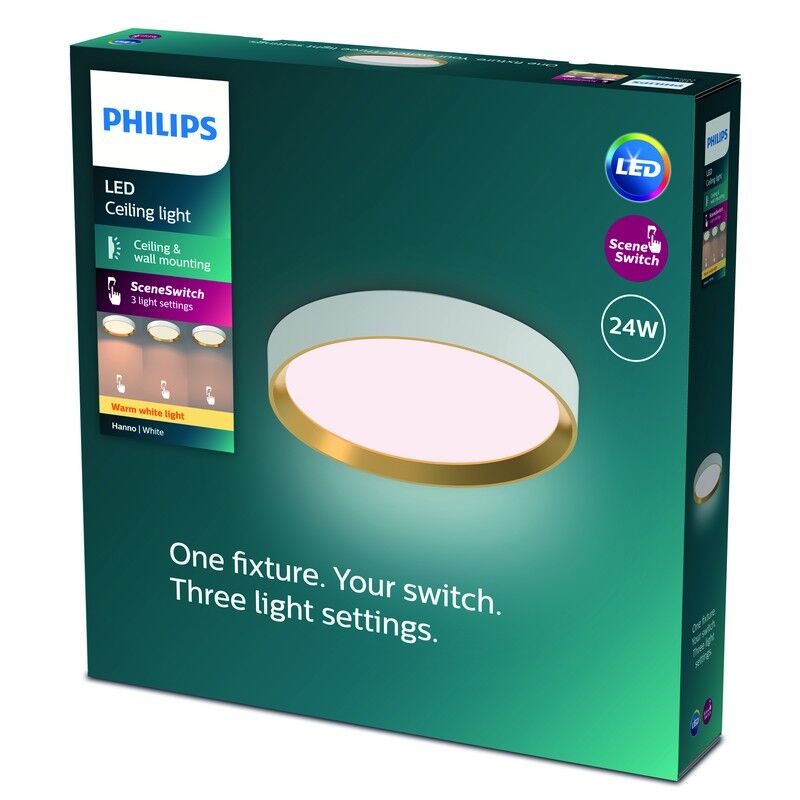 Philips 8720169301375 Hanno stropné svietidlo D384mm LED 24W/2700lm 2700K biela, zlatá, SceneSwitch