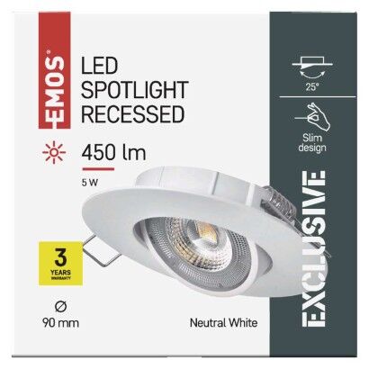 Emos ZD3122 LED SIMMI stropní vestavná bodovka kruh průměr 90 × 25 mm 5W 450lm 4000K bílá