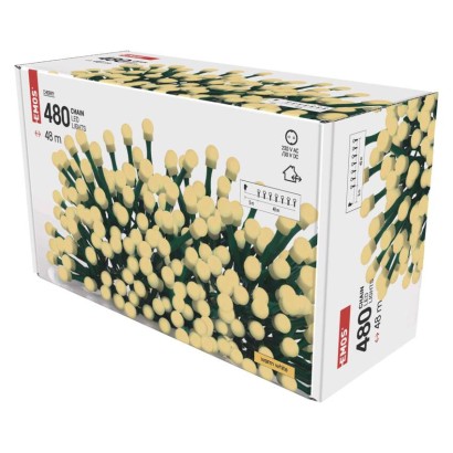 D5AW05 EMOS CHERRY Vianočná reťaz Cherry guľôčky 480 LED, zelený drôt, 48m, časovač, teplá biela, IP44