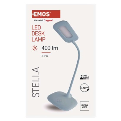 EMOS Z7602BL STELLA stolní lampa LED 6,5W/400lm 4000K, stmívatelné, modrá