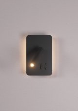 REDO 01-2982 QUDA nástenné bodové svietidlo/spot s vypínačom LED 6+3W/330+135lm 3000K čierna, USB port