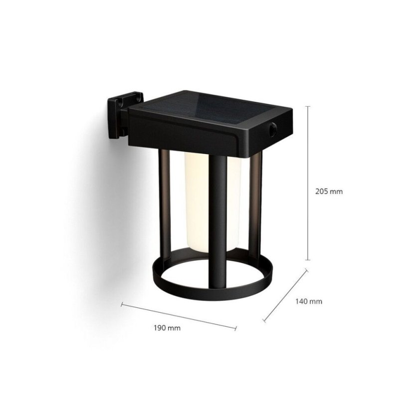 Philips 8720169263895 UltraEfficient Solar Camill solárne nástenné svietidlo so senzorom LED 1,4W 250/25lm 3000K IP44 čierna