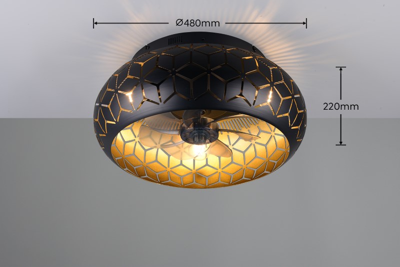 TRIO Reality R61574080 BIDAR Stropné svietidlo s ventilátorom D500mm E27 čierna