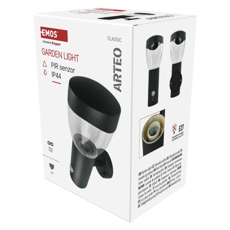 Emos ZGA040P ARTEO venkovní nástěnné svítidlo E27 164 × 120 × 295 mm  IP44 se senzorem antracit