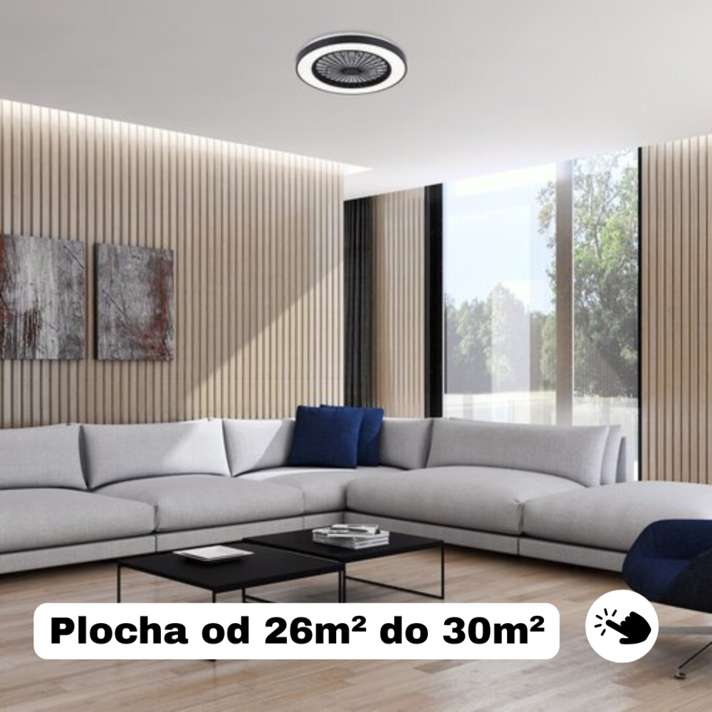 čierny stropný ventilátor do obývacej izby s plochou od 26 metrov štvorcových do 30 metrov štvorcových 