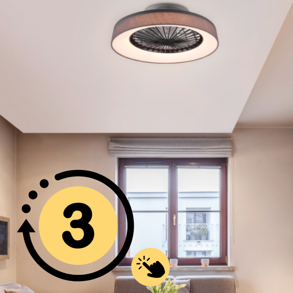 Stropný ventilátor na 3. rýchlostnom stupni – stredne silný, efektívny prúd vzduchu pre optimálne chladenie a komfort.